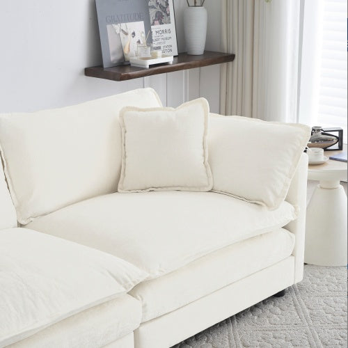 Chenille L-Shaped Sectional With Ottoman