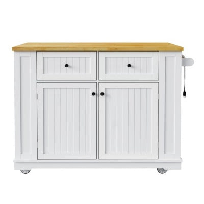 Large Kitchen Island with 2 Bar Stools and Power Outlet