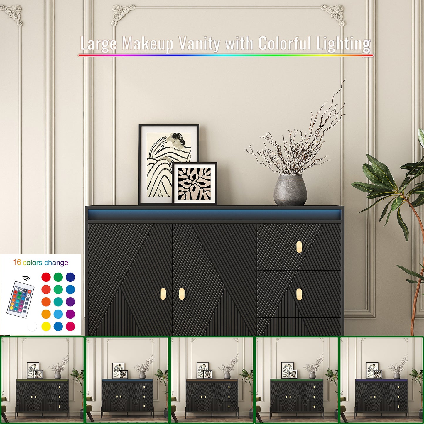 Elegant Fluted Sideboard Cabinet With Led Lights