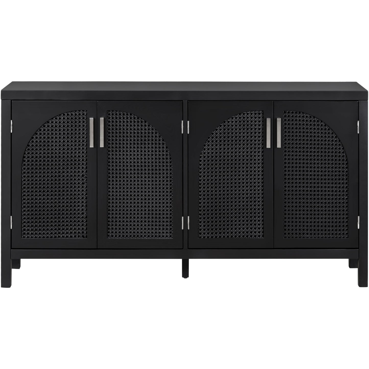 Black Sideboard w/Rattan Door & Metal Handles