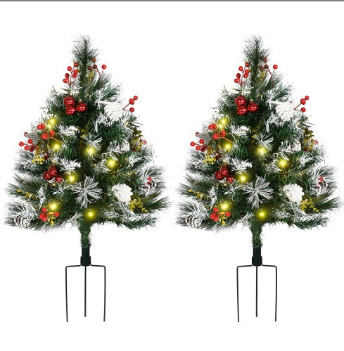Pre-Lit Outdoor Entryway Artificial Christmas Tree (Set of 2)