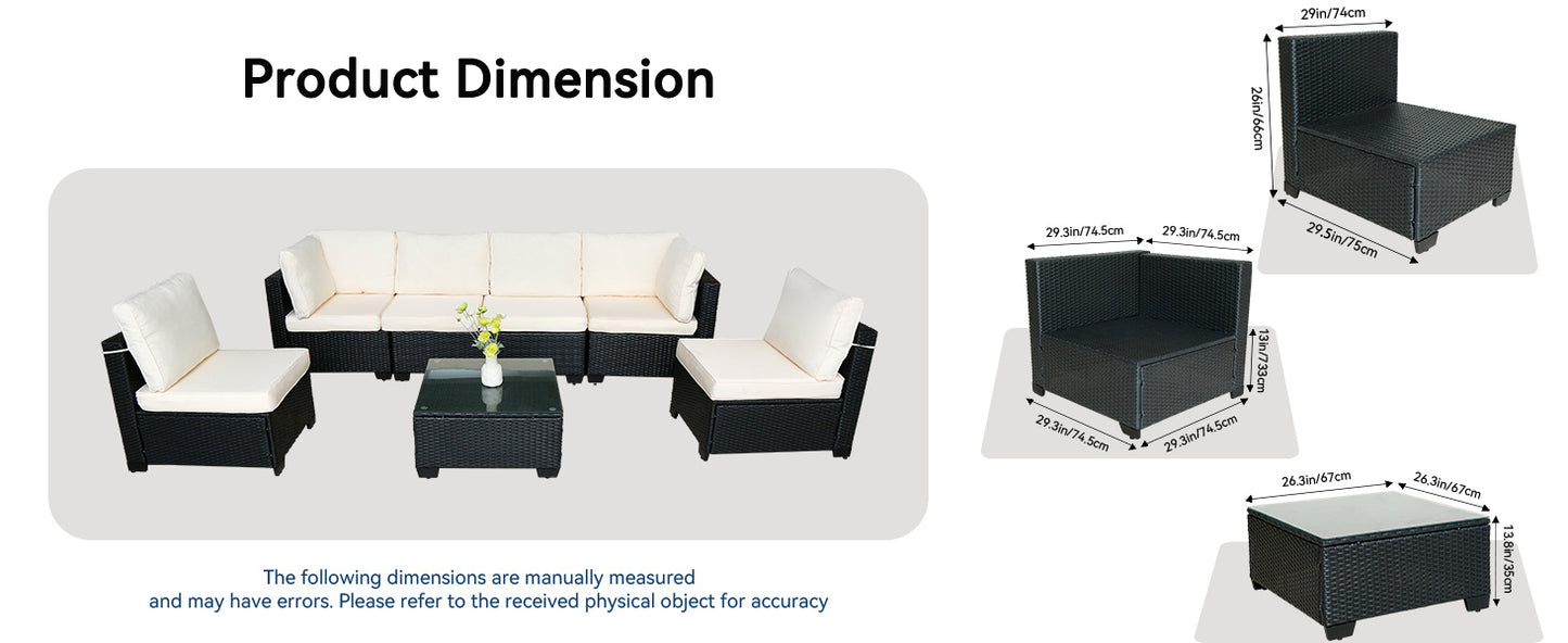 Seven-Piece Rattan Sofa Set With White Color Cushion