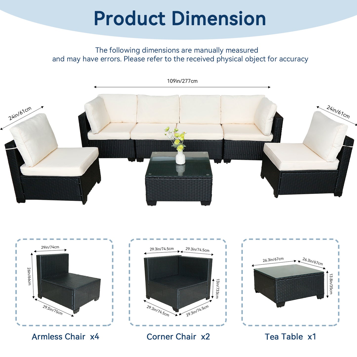 Seven-Piece Rattan Sofa Set With White Color Cushion