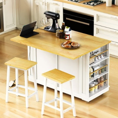 Large Kitchen Island with 2 Bar Stools and Power Outlet