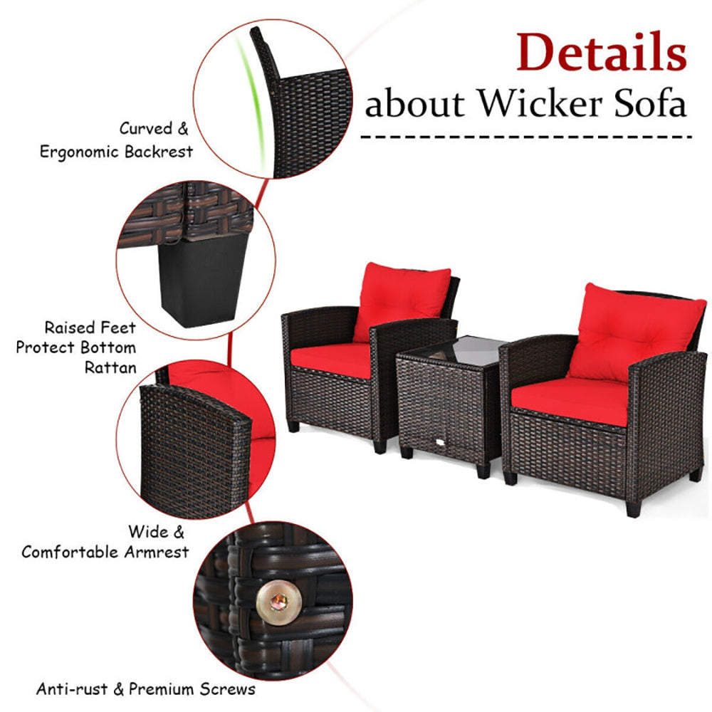 3 Piece Rattan Patio Furniture Set