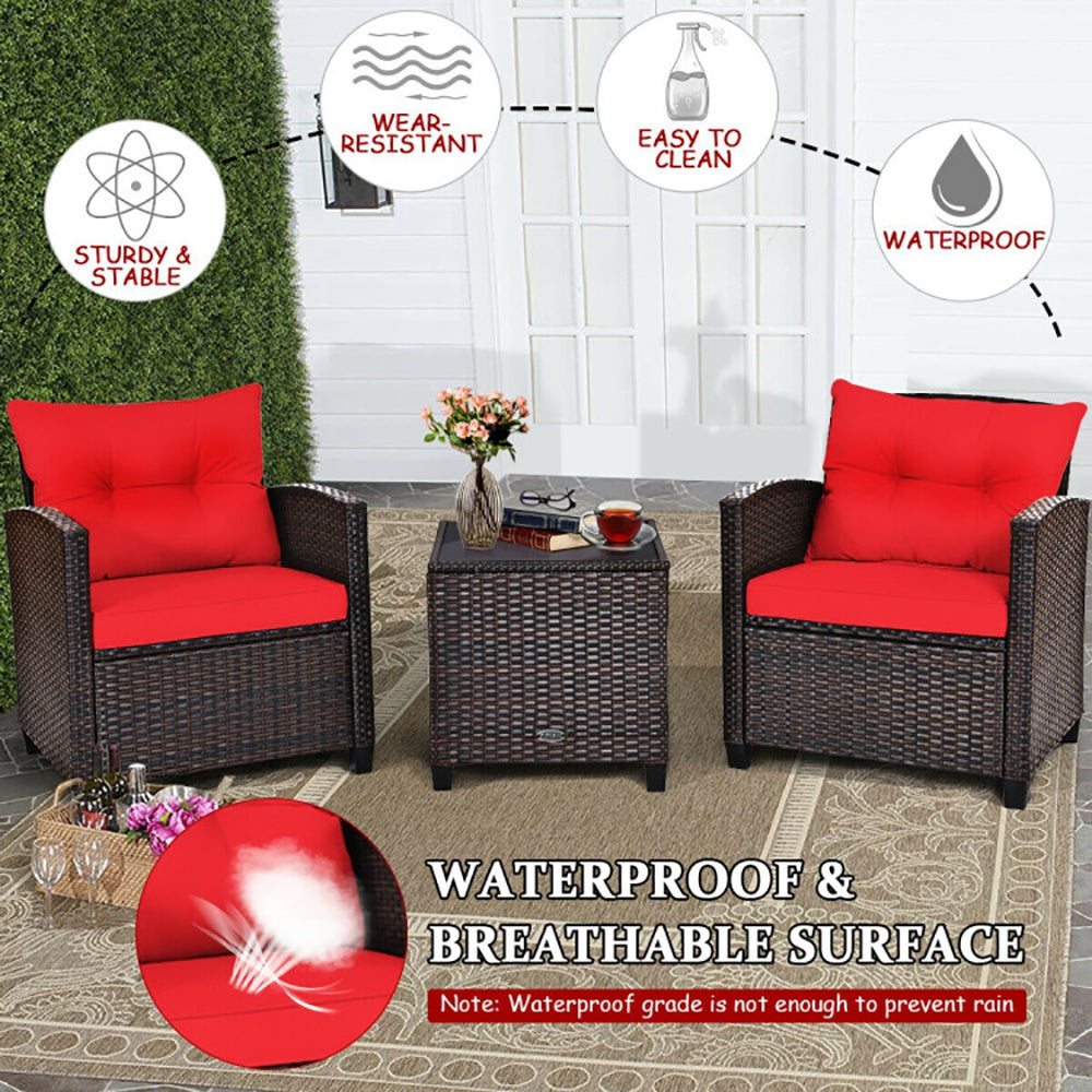 3 Piece Rattan Patio Furniture Set