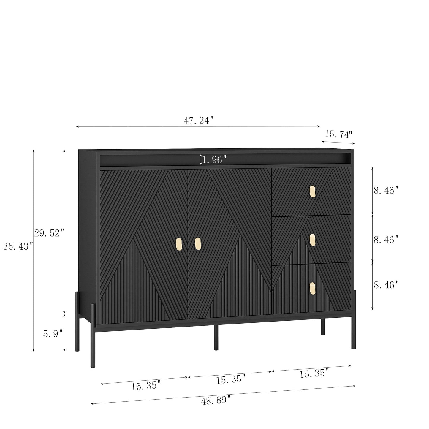 Elegant Fluted Sideboard Cabinet With Led Lights