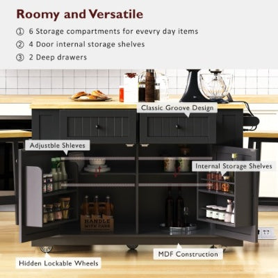 Large Kitchen Island with 2 Bar Stools and Power Outlet