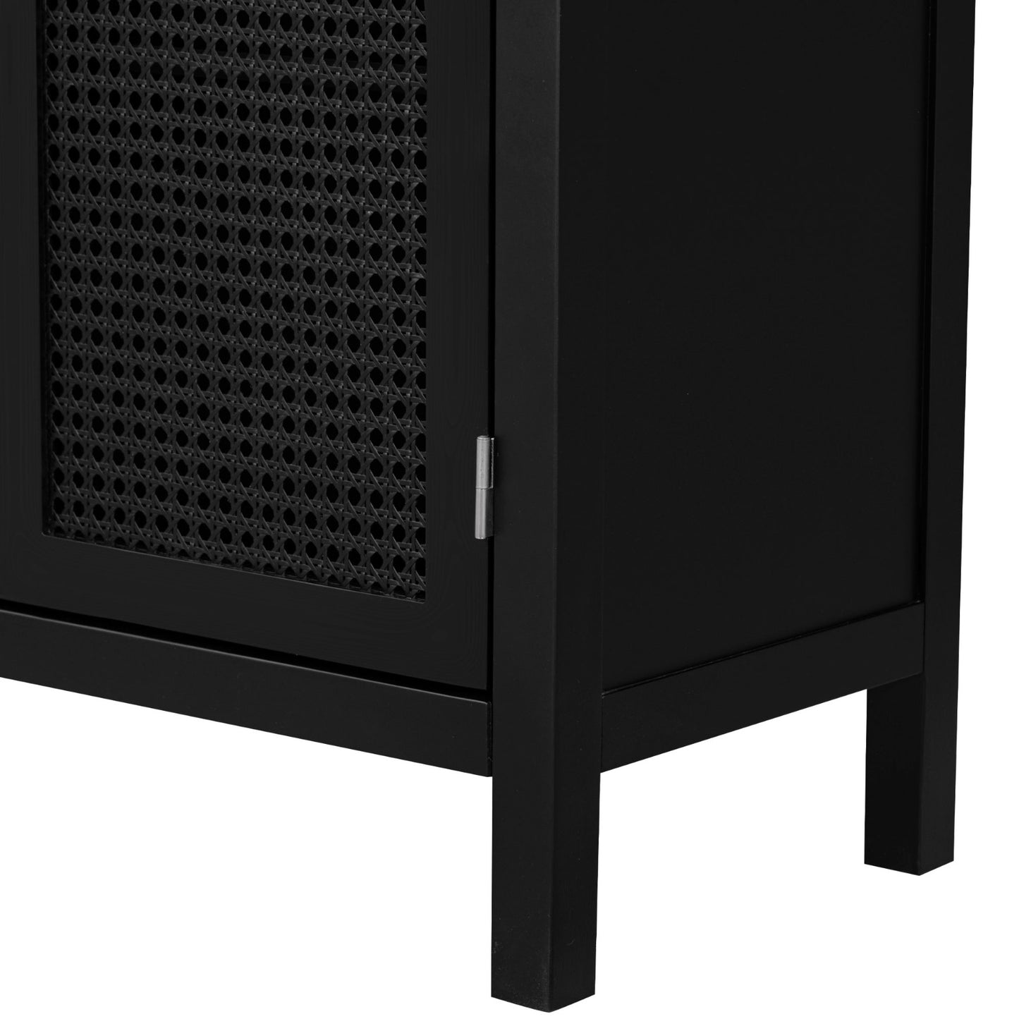 Black Sideboard w/Rattan Door & Metal Handles