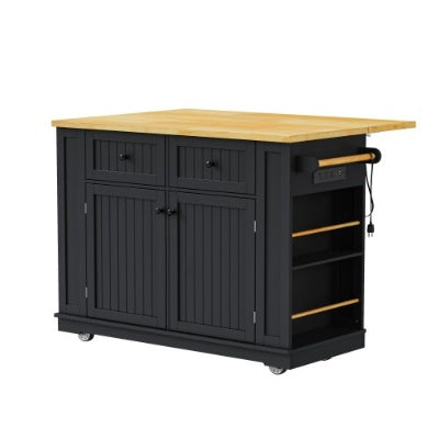Large Kitchen Island with 2 Bar Stools and Power Outlet