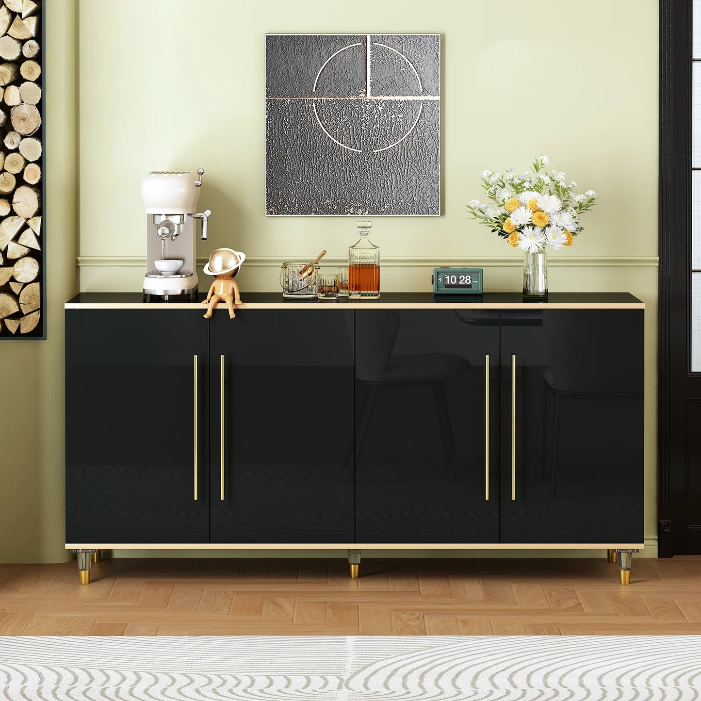 Luxury 63" Buffet Sideboard Cabinet with Adjustable Shelves