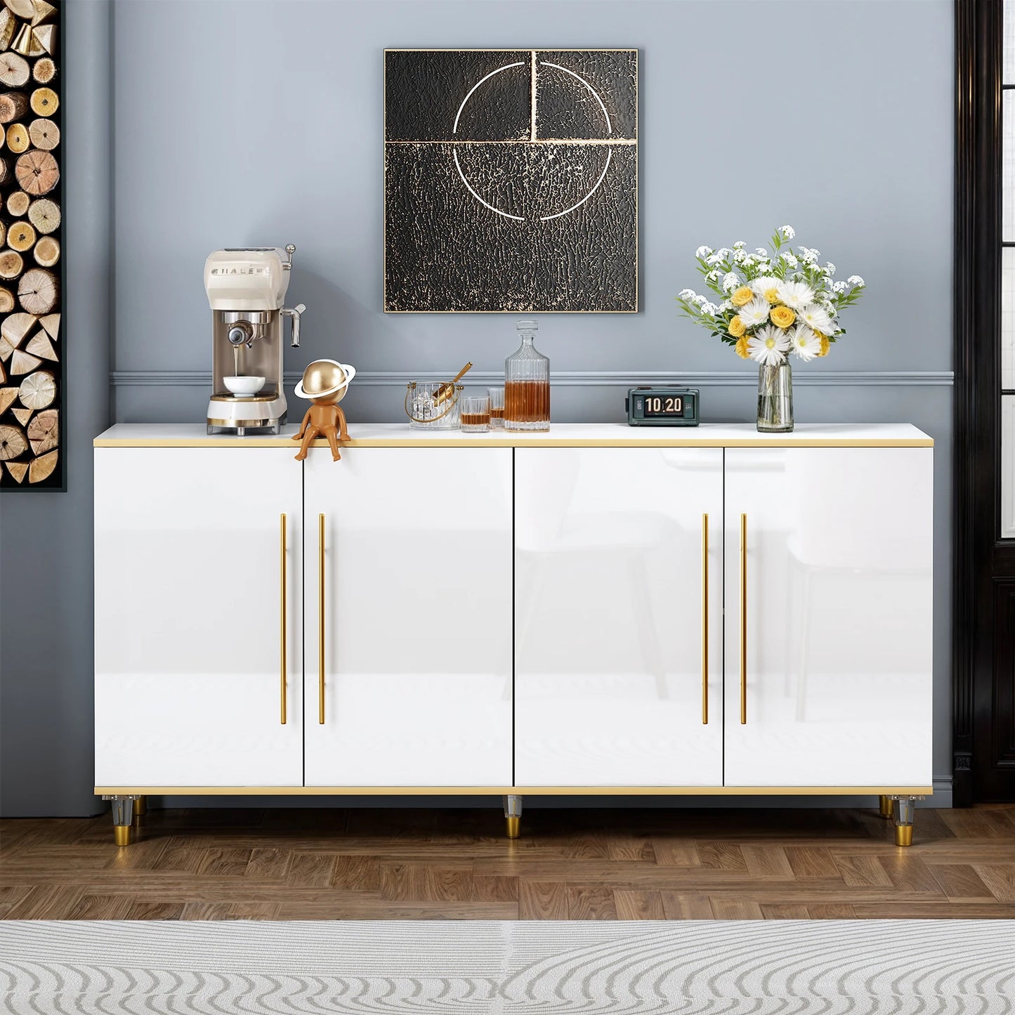 Luxury 63" Buffet Sideboard Cabinet with Adjustable Shelves