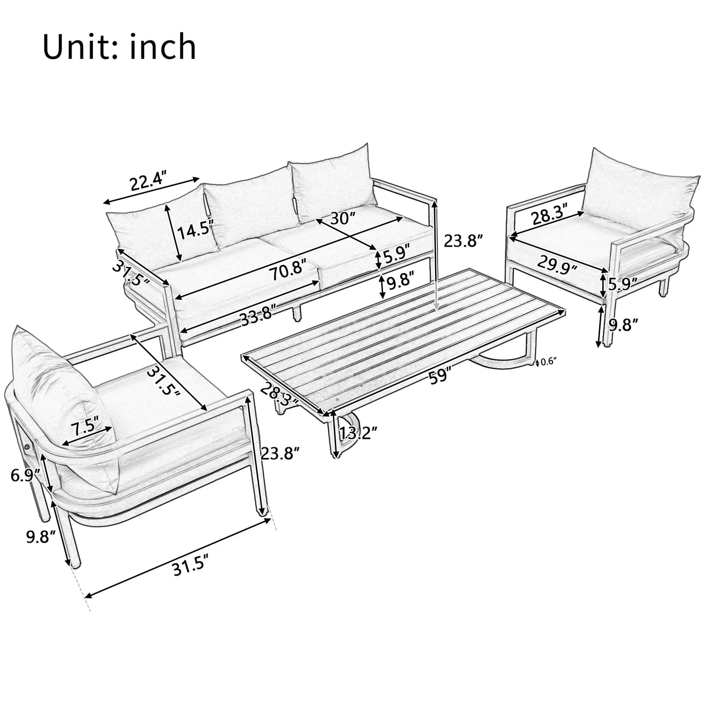 All-Weather Patio Set w/ Coffee Table and Cushions