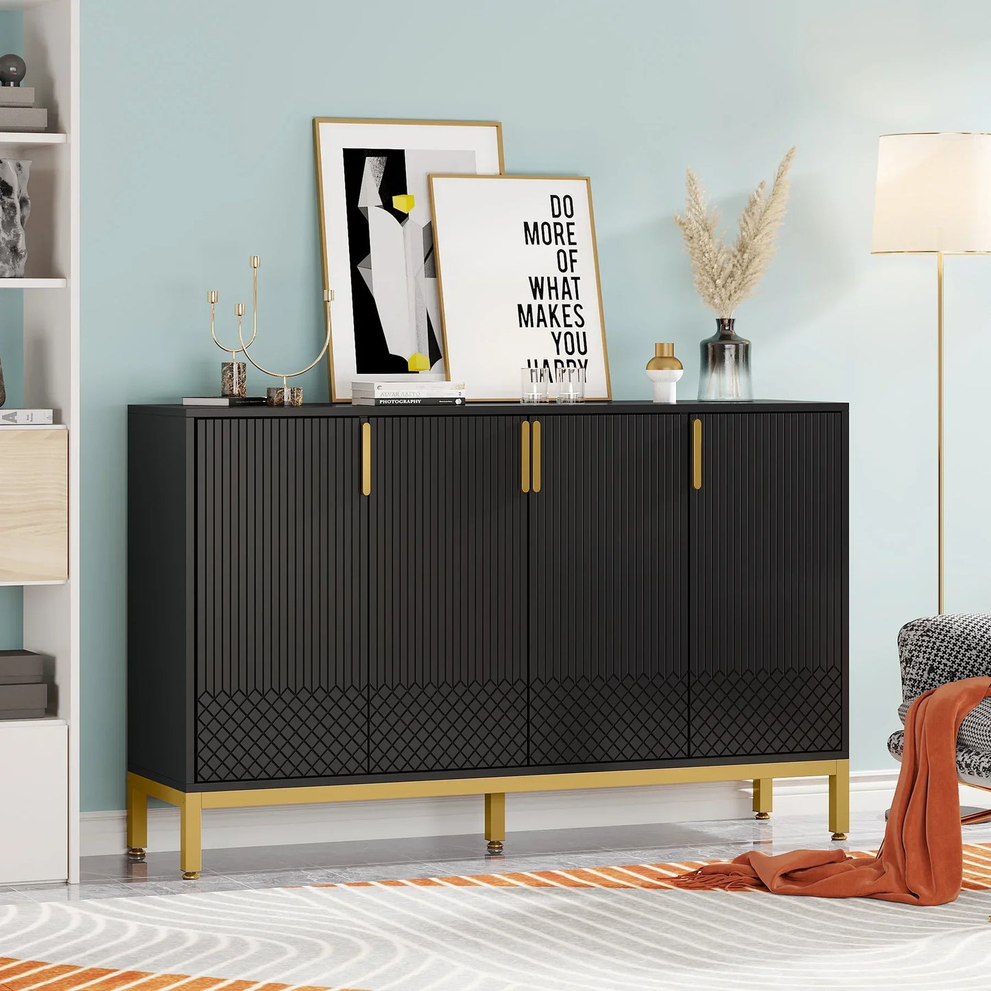 59in. Sideboard Buffet Cabinet w/4 Doors