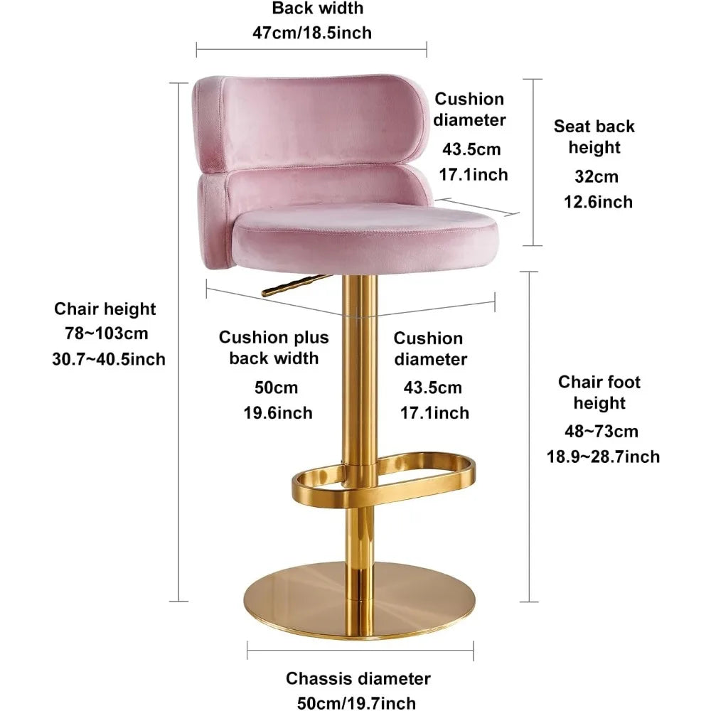 Adjustable Height Velvet Swivel Kitchen Counter Bar Stools