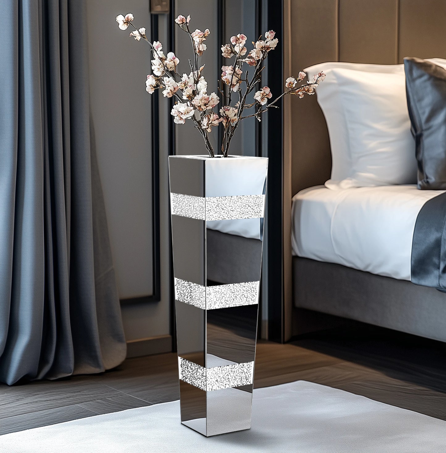 Crushed Diamond Glass Tall Floor Mirror Vase