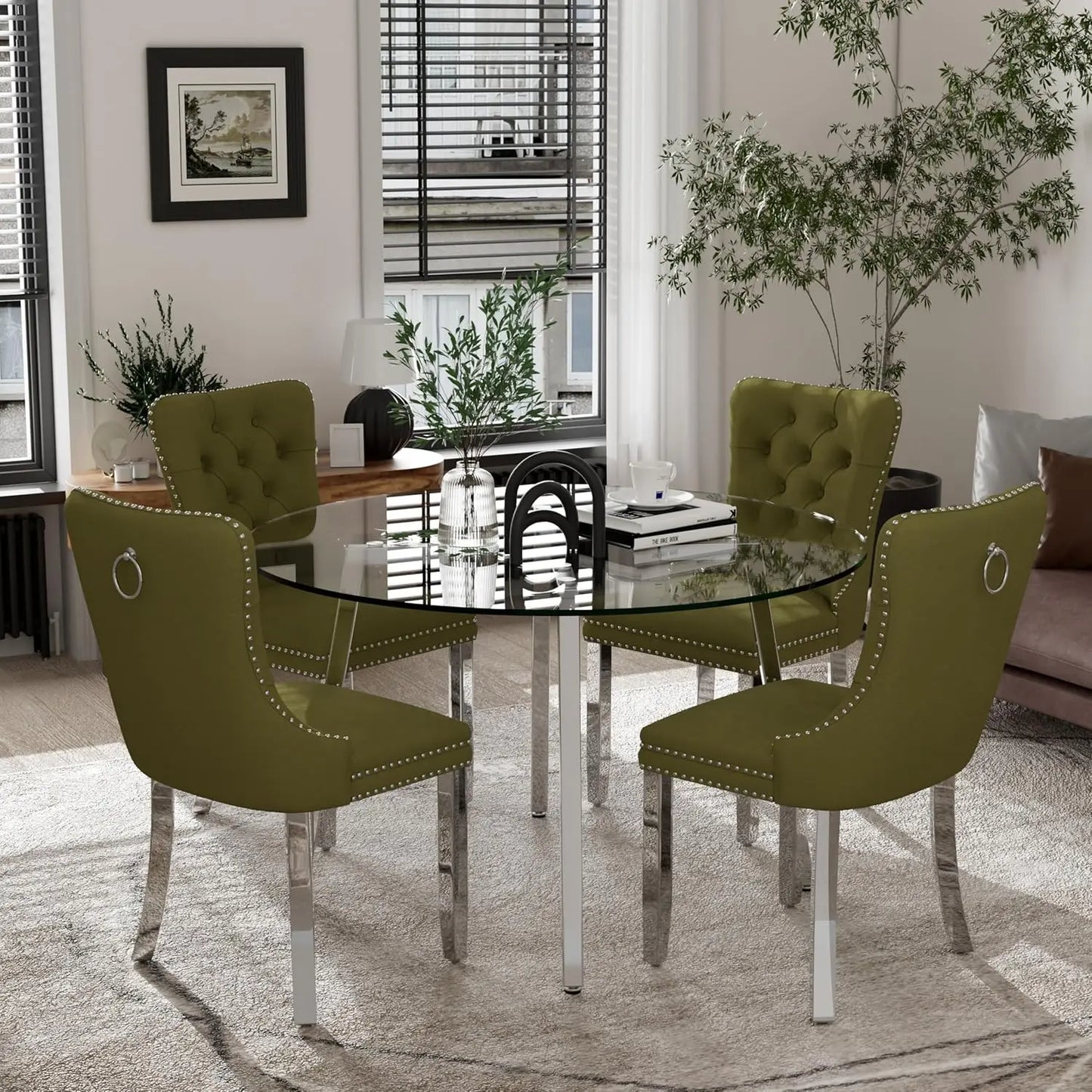 Elegant Circular Glass Top Dining Set for 4