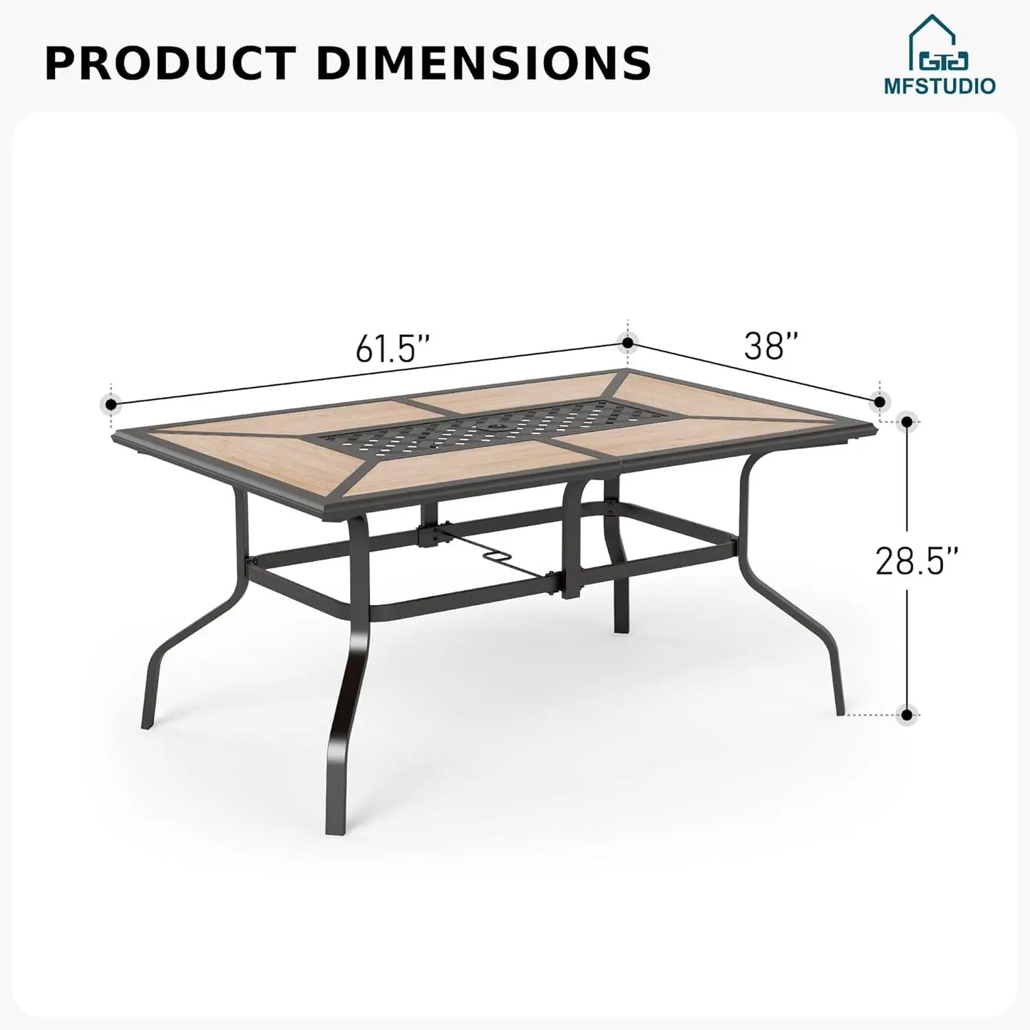 Outdoor Patio Dining Table for 6, Rectangular Patio Furniture Table with Metal Frame and Immitation Top