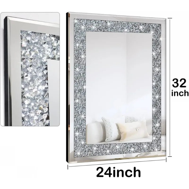 24x32inch Crystal Crush Diamond Rectangle Silver Mirror