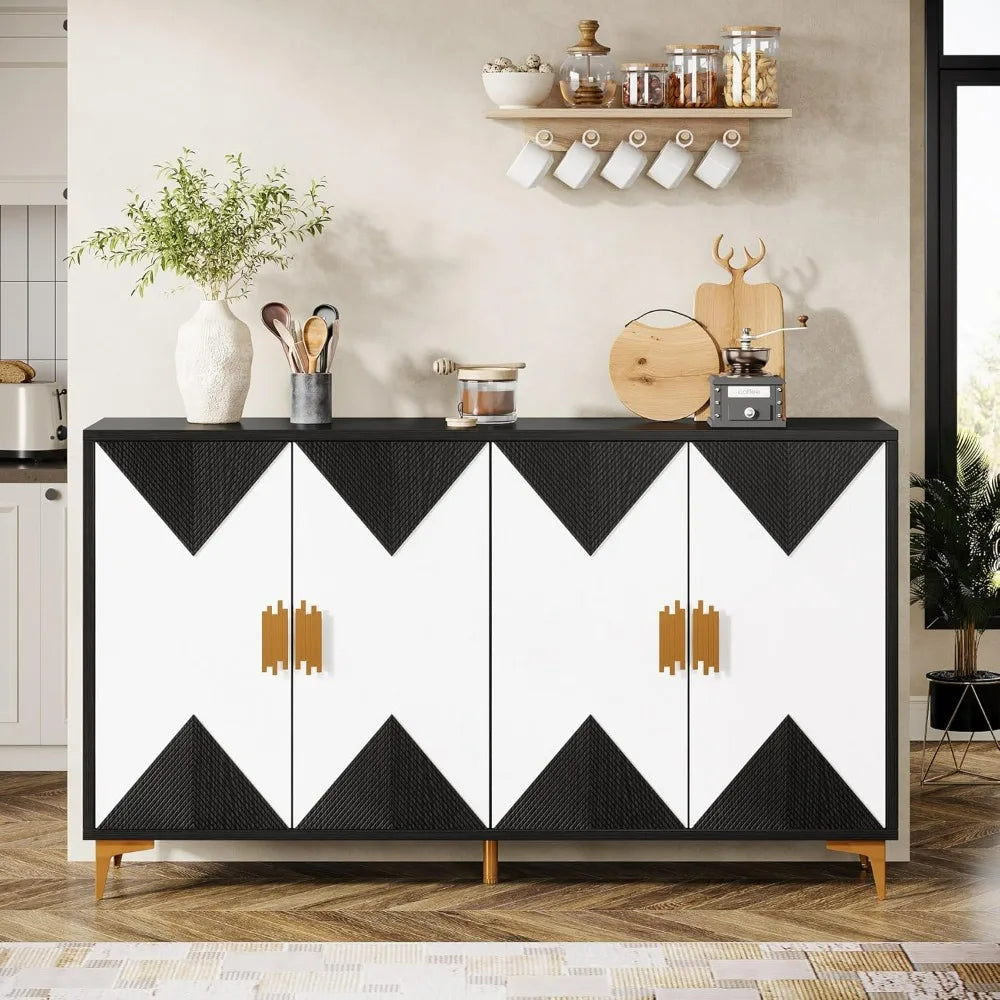 4-Door 55in. Buffet Cabinet with Geometric Pattern