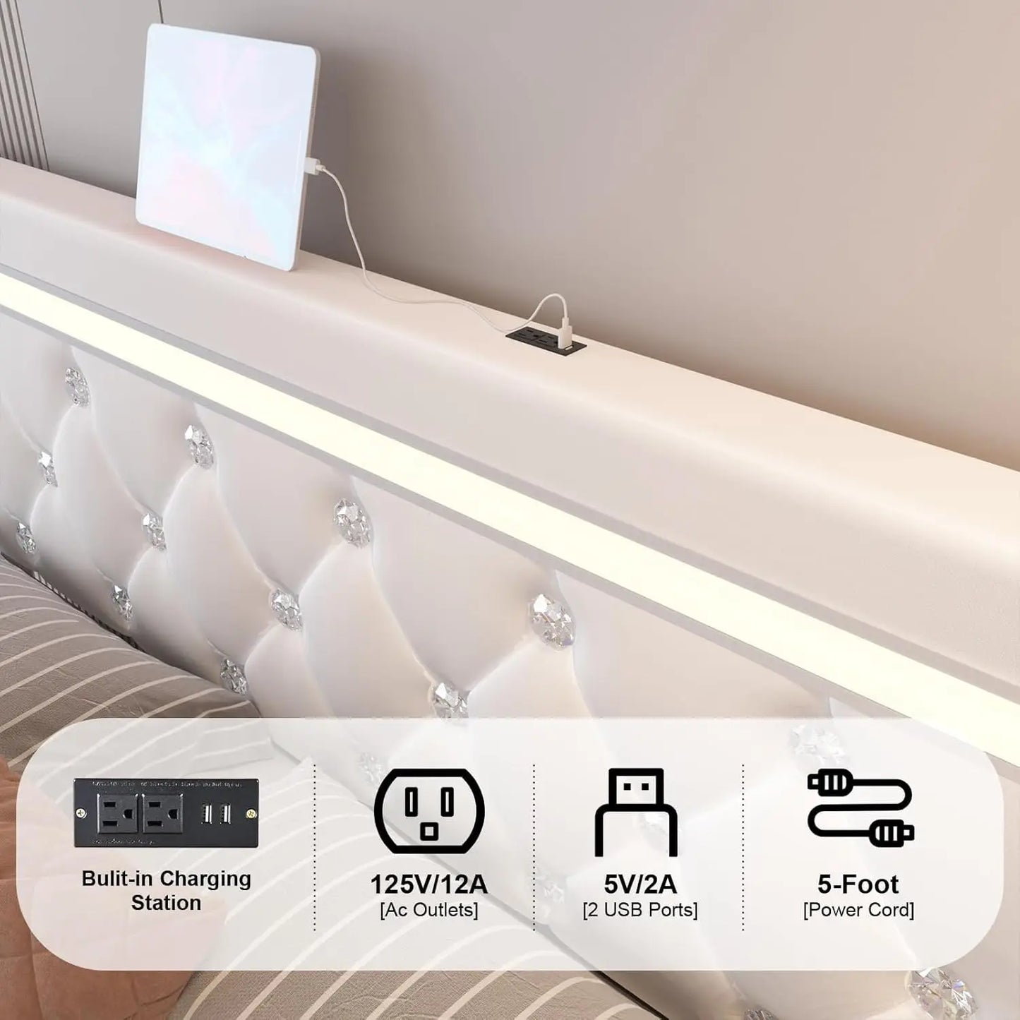 Full Size Bed Frame with 4 Drawers and LED Lighting