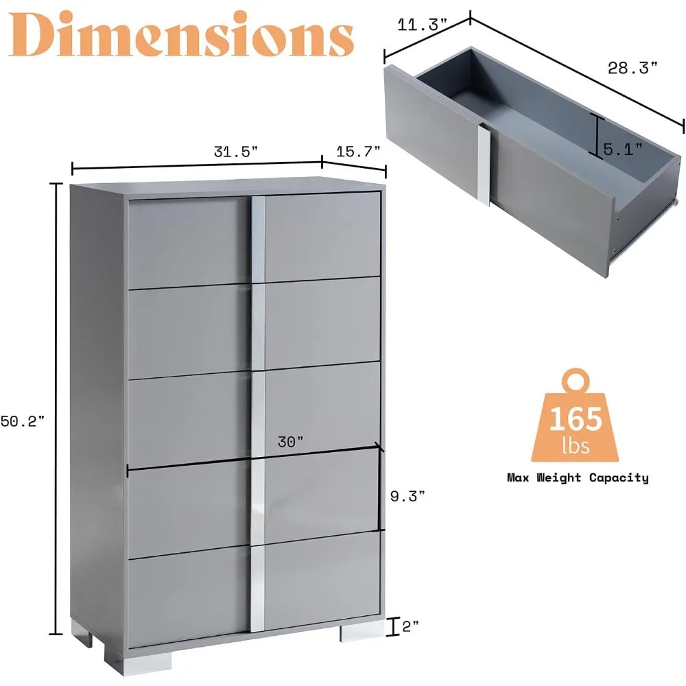 Elegant 5 Drawer Dresser Storage Organizer