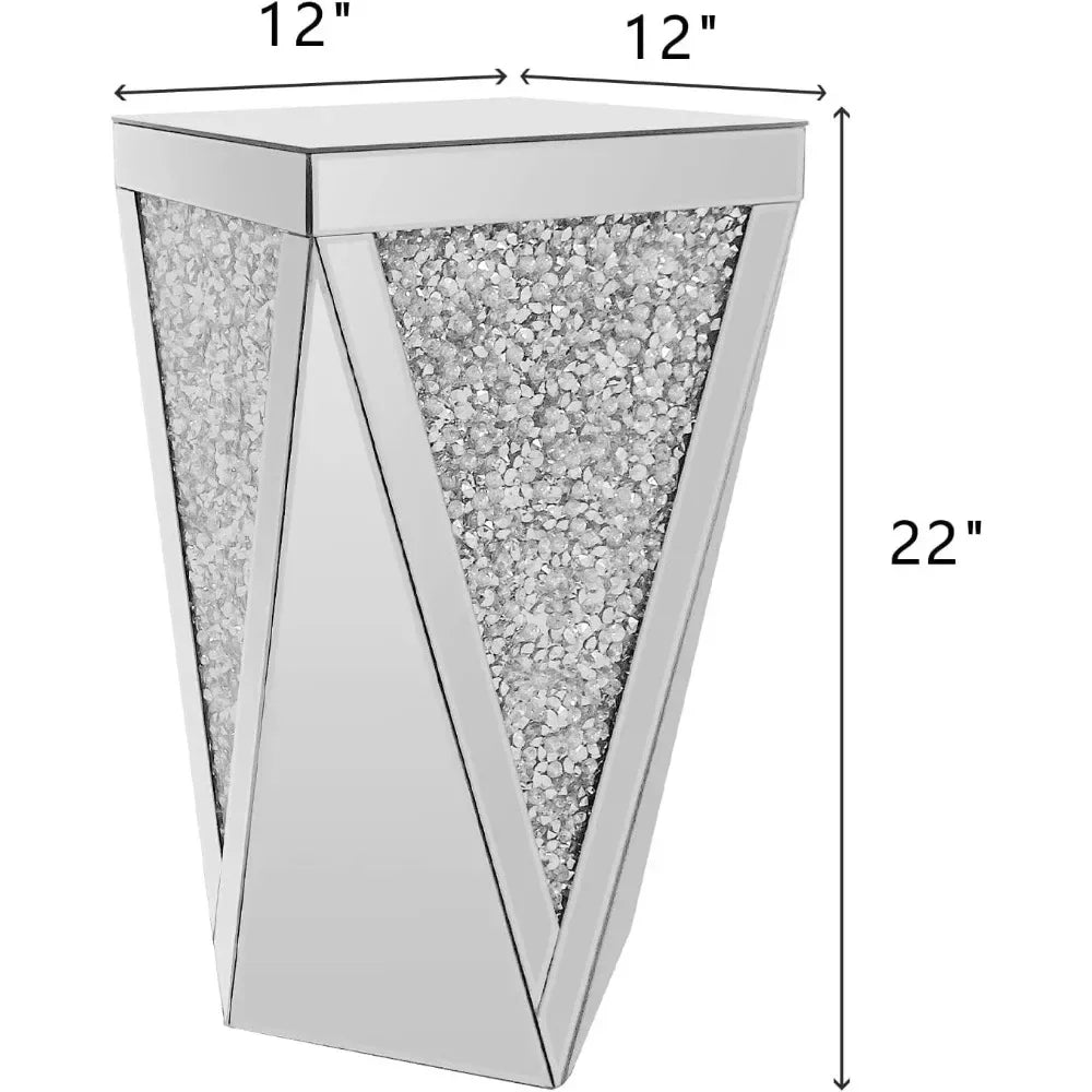 Silver Accent Mirror End Table with Crystal Inlay