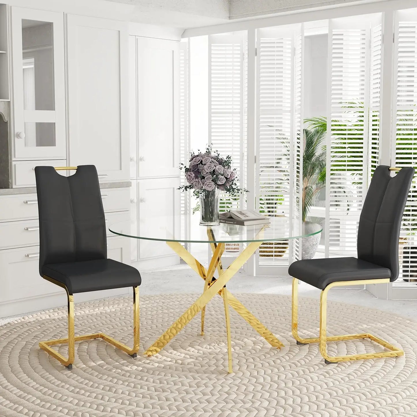 5-Piece Round Dining Table w/Tempered Glass