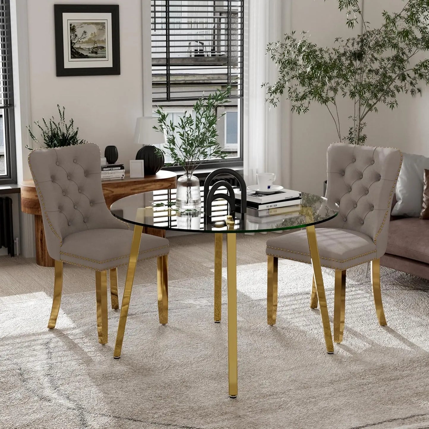 Elegant Circular Glass Top Dining Set for 4