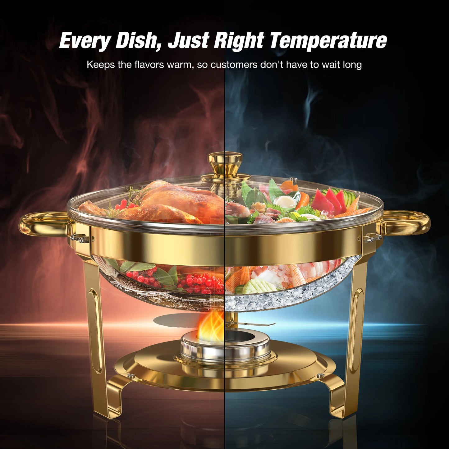 2 or 4 5QT Round Stainless Steel Chafing Warmer Set
