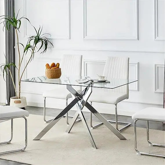 51.18" Rectangular Tempered Glass Dining Table