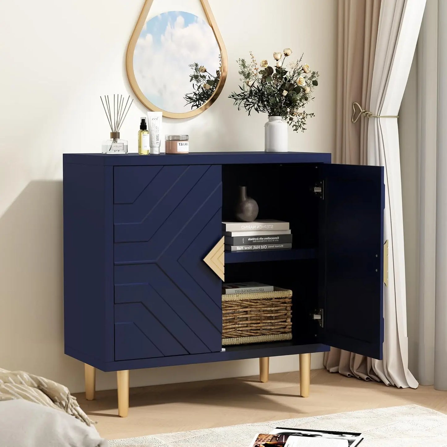 Decorative Embossed 2-Door Accent Cabinet