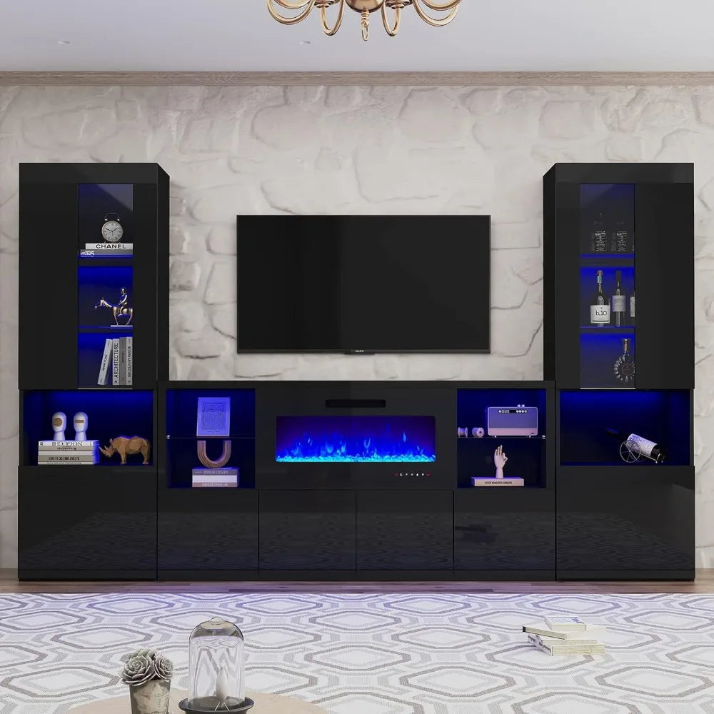 LED TV Entertainment Center w/Bookcase Storage