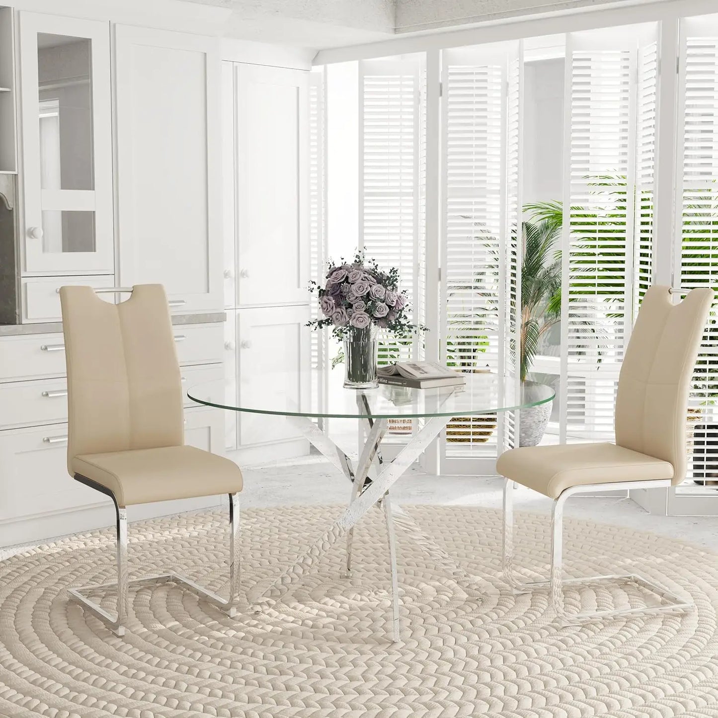 5-Piece Round Dining Table w/Tempered Glass