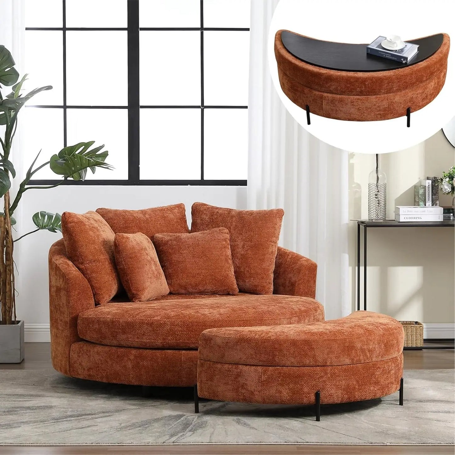 Oversized Chenille Barrel Chair w/ Optional Ottoman