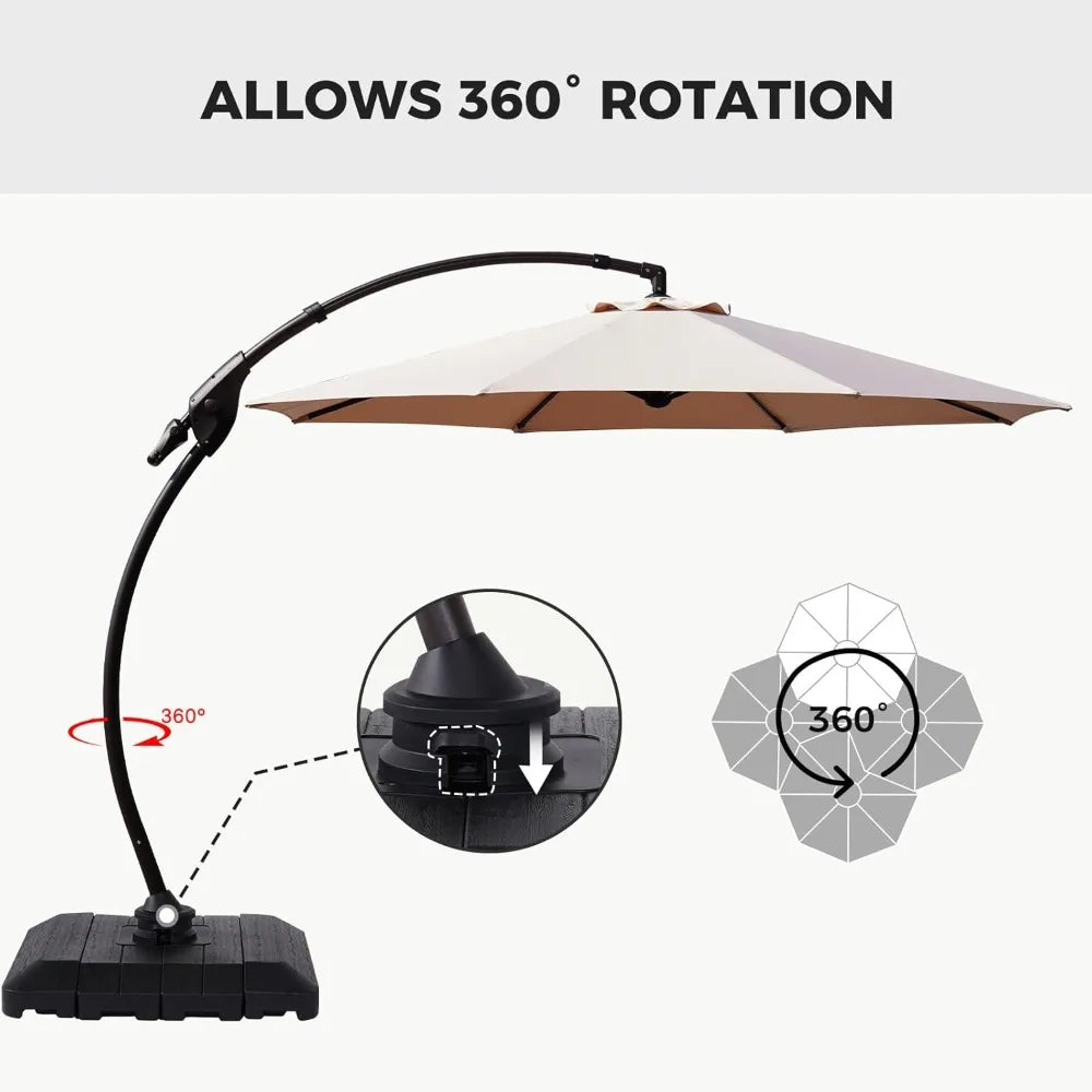11' 360° Rotation Round Aluminum Patio Umbrella without Base for Garden Porch
