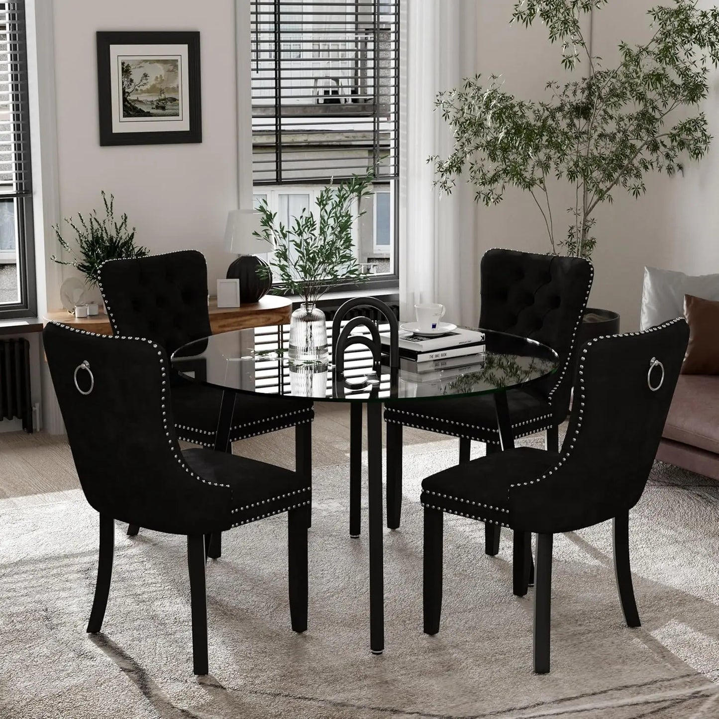 Elegant Circular Glass Top Dining Set for 4