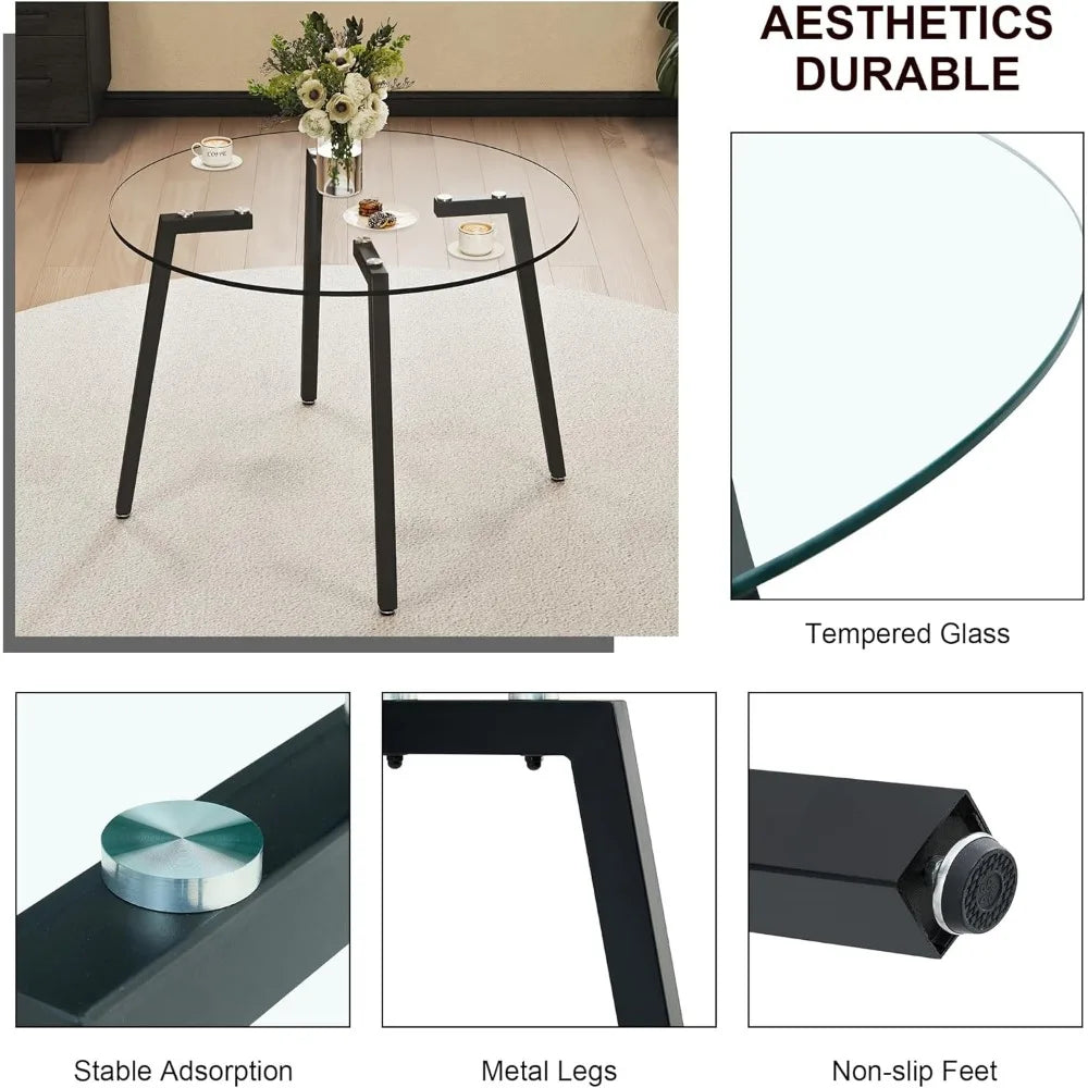 Elegant Circular Glass Top Dining Set for 4
