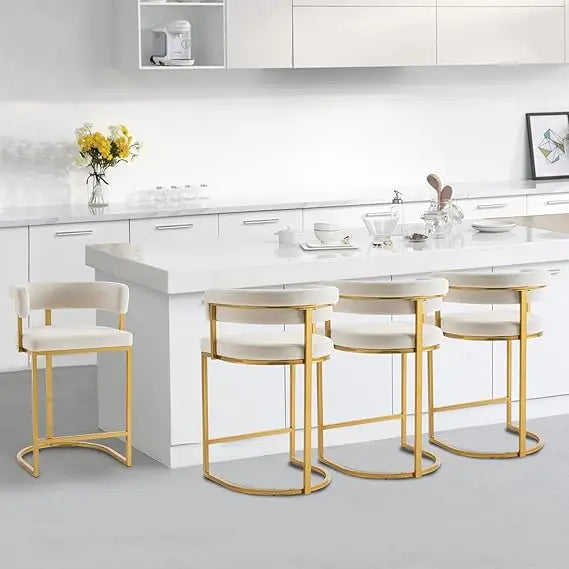 Velvet Bar Stools w/ Barrel Backrest (Set of 2)
