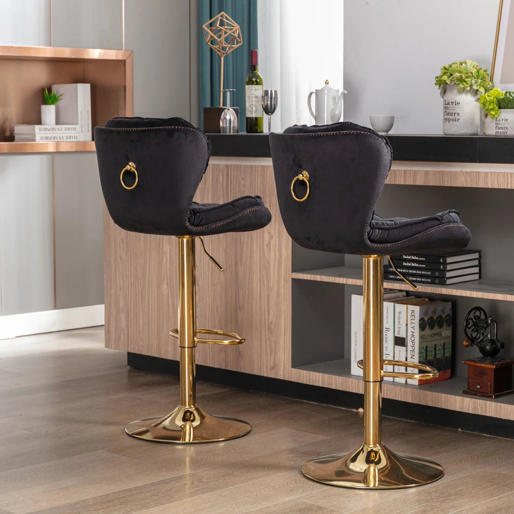 Height Adjustable Swivel Bar Stools w/Chrome Footrest Base (Set of 2)
