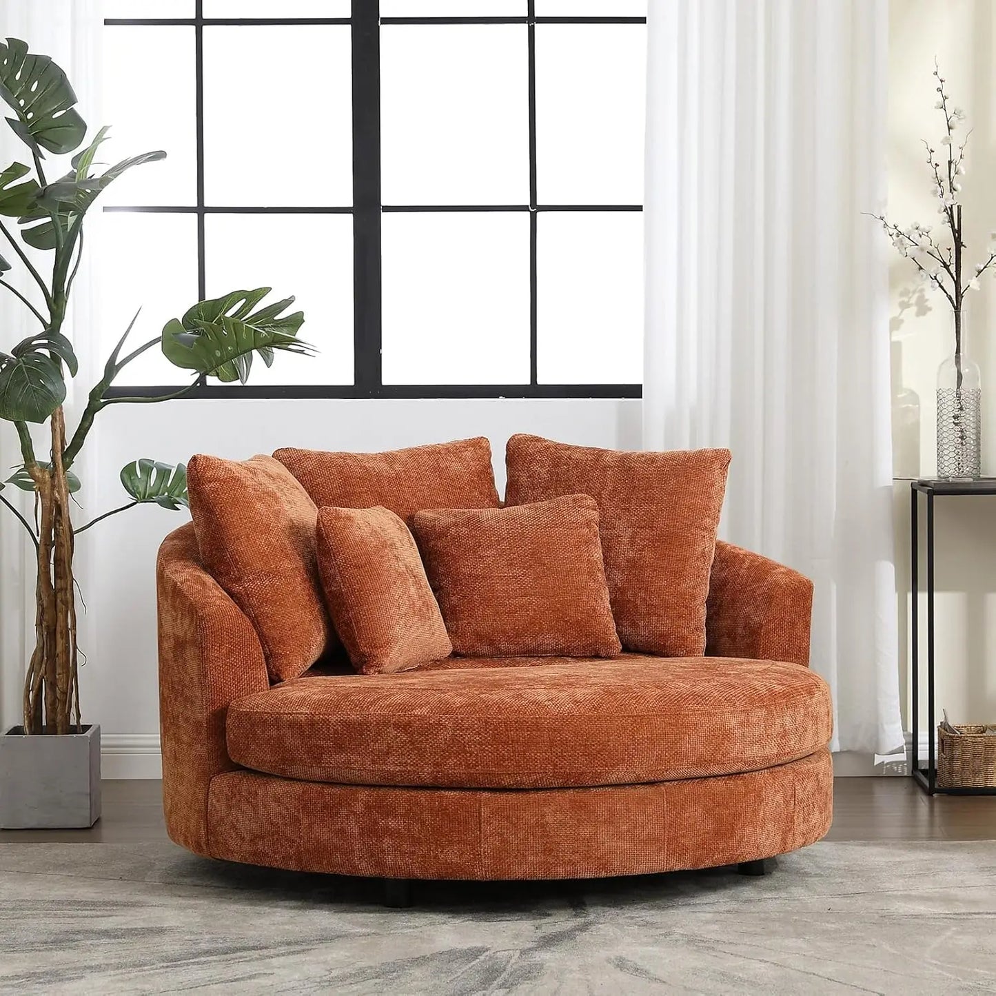 Oversized Chenille Barrel Chair w/ Optional Ottoman
