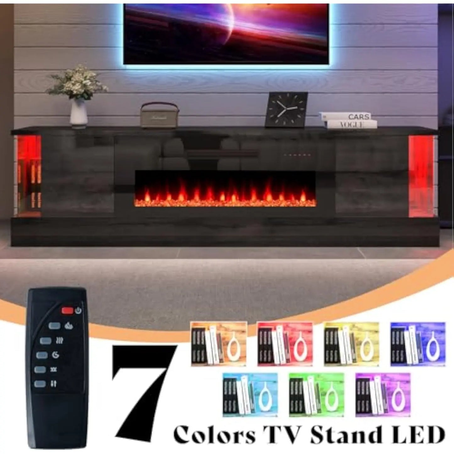 Glossy Oak Fireplace TV Stand w/36in. Fireplace for TVs up to 80in.