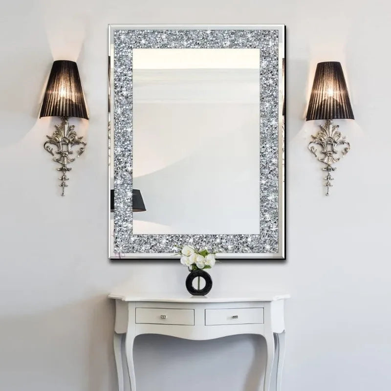 24x32inch Crystal Crush Diamond Rectangle Silver Mirror