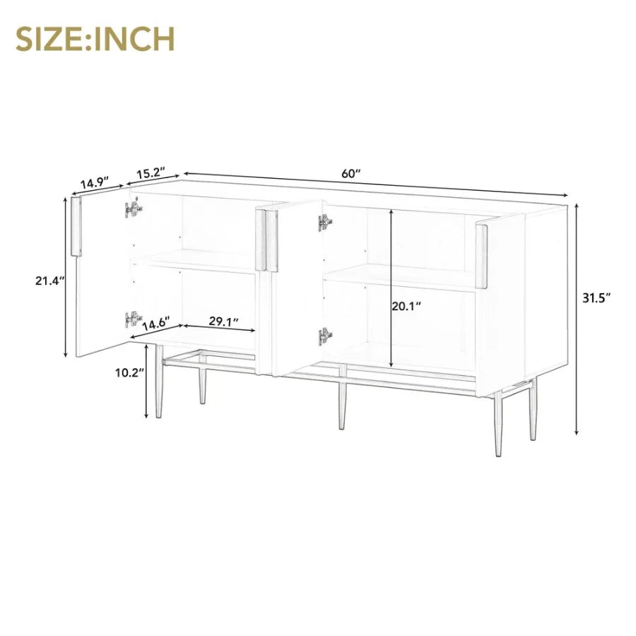 Elegant Gold Metal Handle Buffet Cabinet