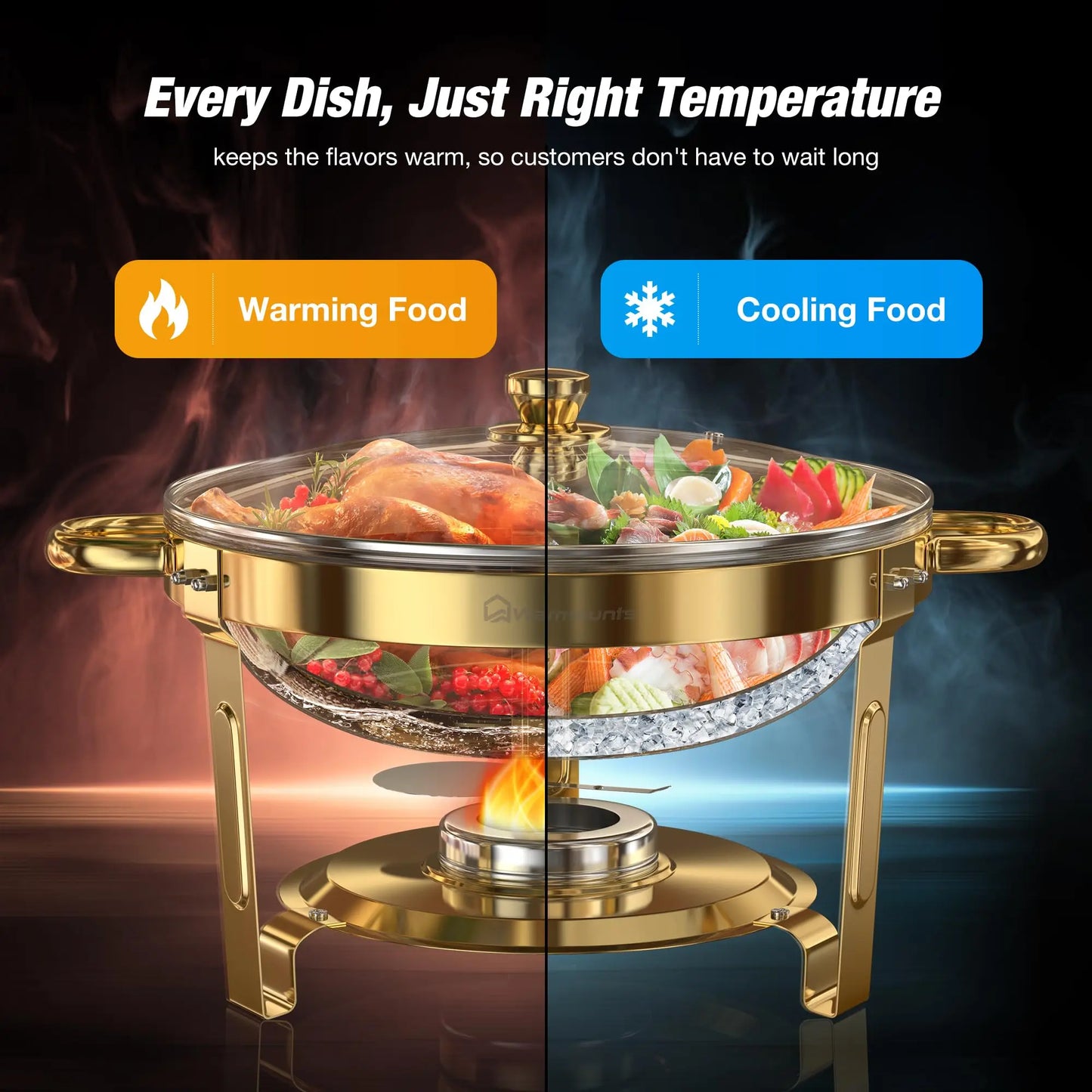 2 or 4 5QT Round Stainless Steel Chafing Warmer Set