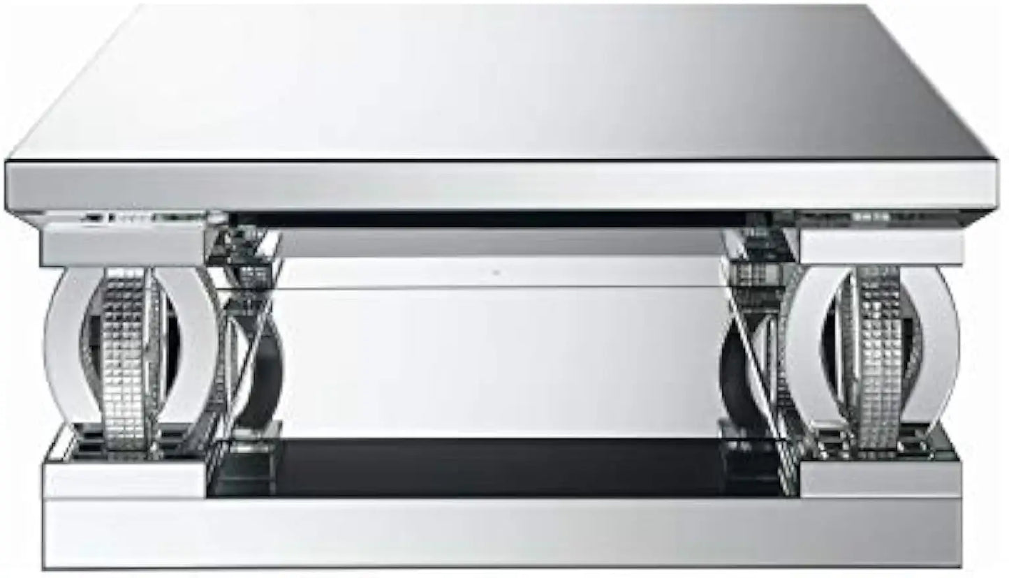 Square Mirrored Cocktail Table with Acrylic Crystal Legs