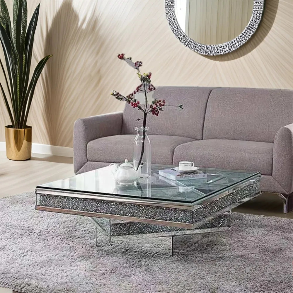 Diamond Shape Coffee Table With Crushed Diamonds Inlay