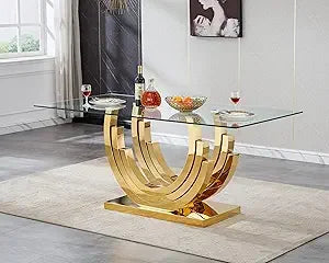 Glass Dining Table with Tempered Glass Tabletop