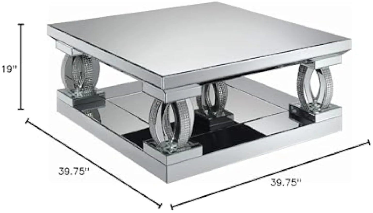 Square Mirrored Cocktail Table with Acrylic Crystal Legs