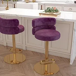 Adjustable Height Velvet Swivel Kitchen Counter Bar Stools